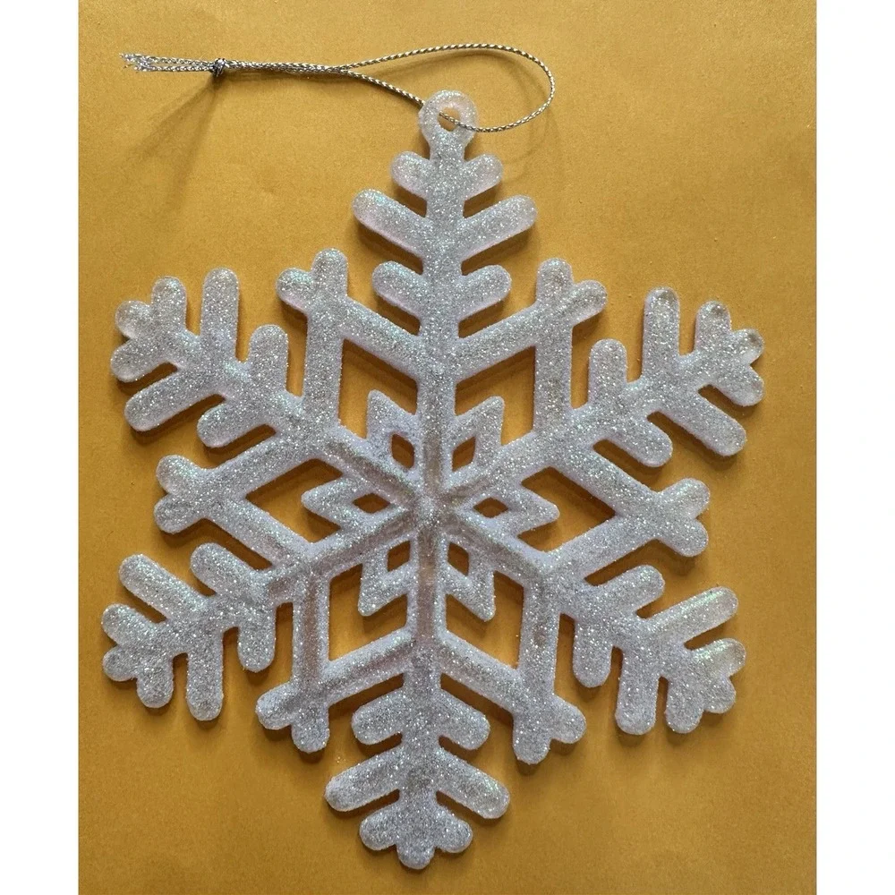 6 Glittery Teal Aqua Snowflakes Shaped Ornaments 5